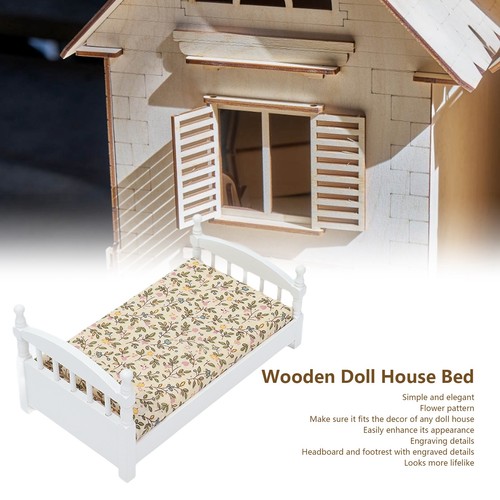 Wooden doll house - wooden, bed
