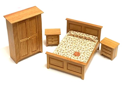 Dolls house wooden bedroom set - house,