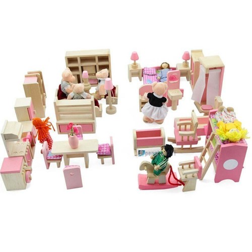 Wooden dolls house - house, family