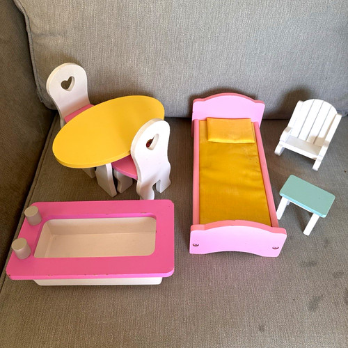 Painted wooden dollhouse - wooden,