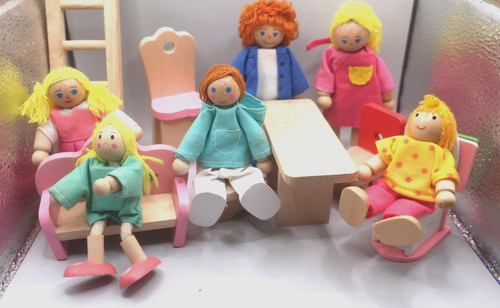 Set wooden dolls house - wooden,